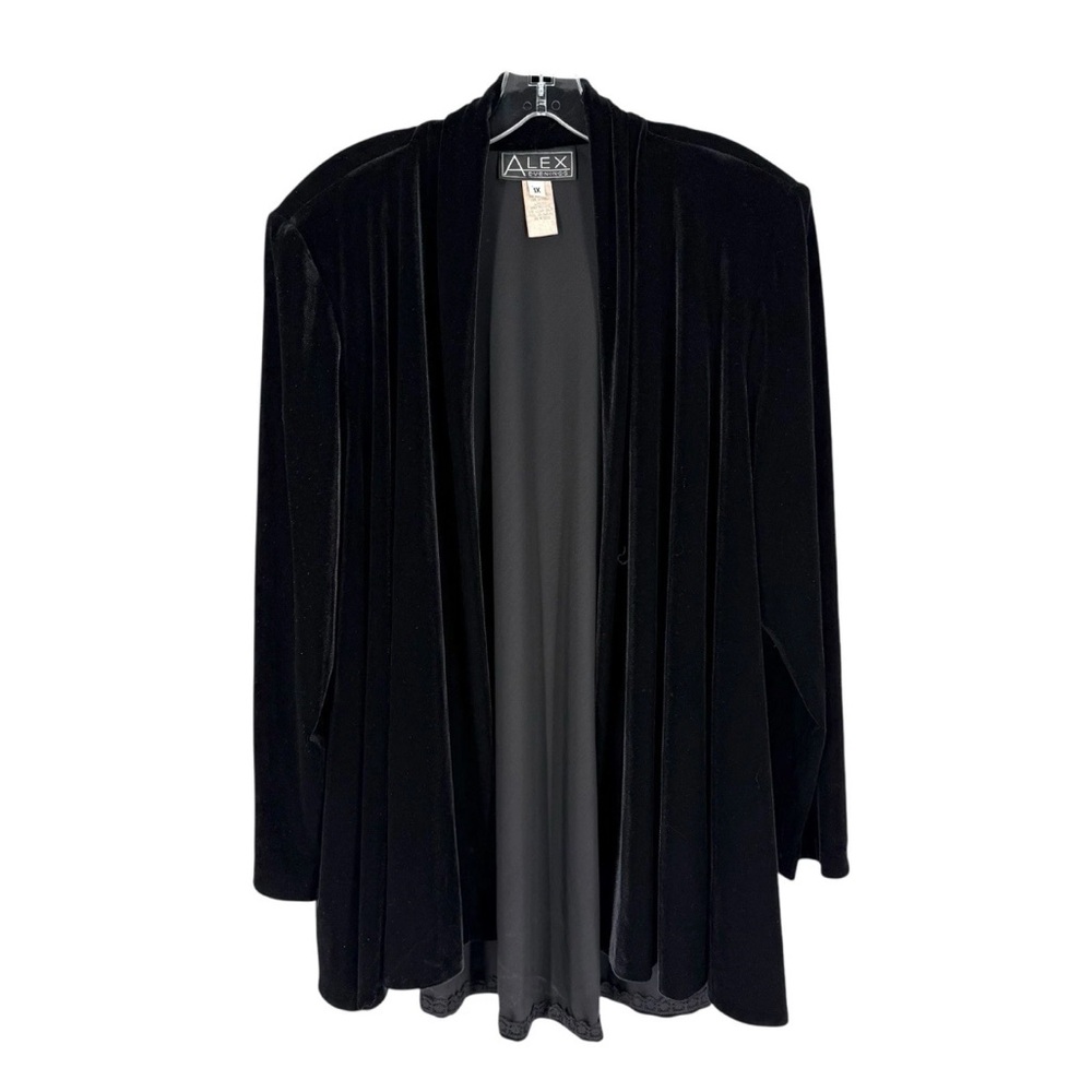 Alex Evenings Velvet Cardigan Womens Size 1X Black Stretch Open Drape Topper